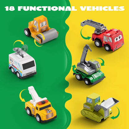 18-Piece Pull-Back City Cars and Trucks Toy Set