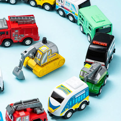 18-Piece Pull-Back City Cars and Trucks Toy Set