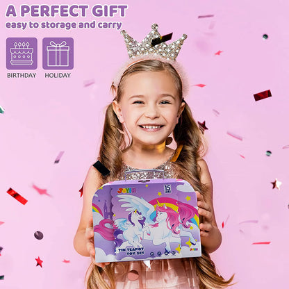 Purple Unicorn Castle Pretend Play Tin Teapot Set