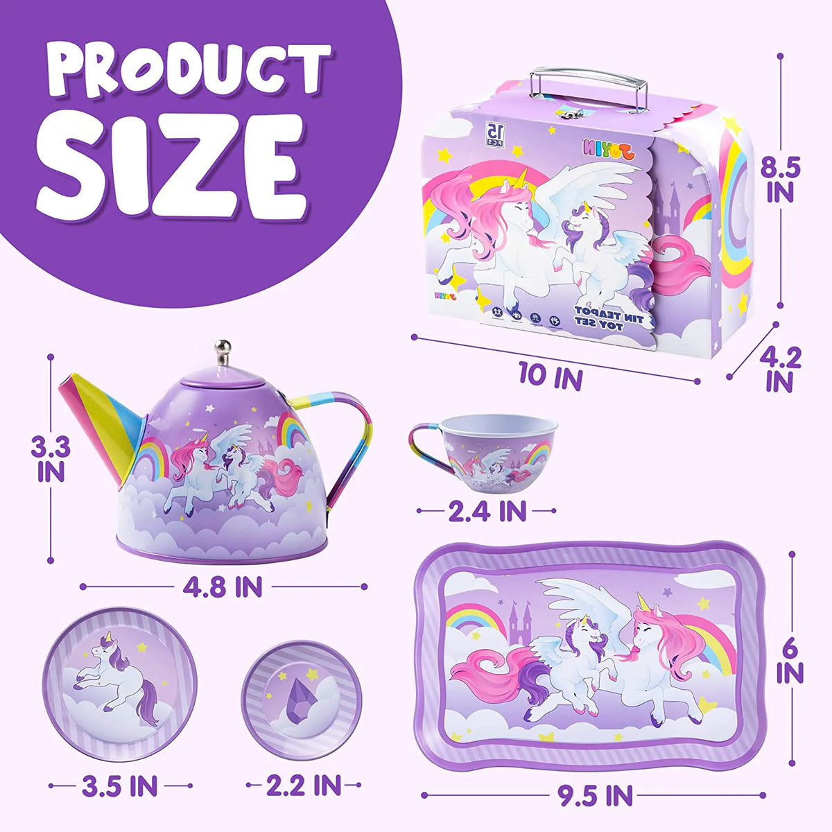 Purple Unicorn Castle Pretend Play Tin Teapot Set