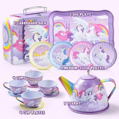 Purple Unicorn Castle Pretend Play Tin Teapot Set