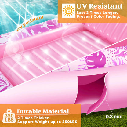 SLOOSH Extra Large Inflatable Tanning Pool & Yard Lounger with Cup Holder, Pink