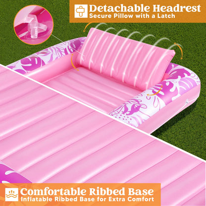 SLOOSH Extra Large Inflatable Tanning Pool & Yard Lounger with Cup Holder, Pink