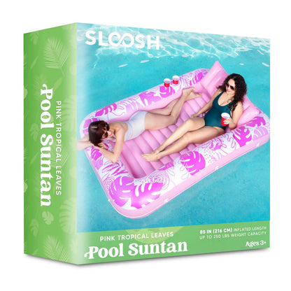 SLOOSH Extra Large Inflatable Tanning Pool & Yard Lounger with Cup Holder, Pink