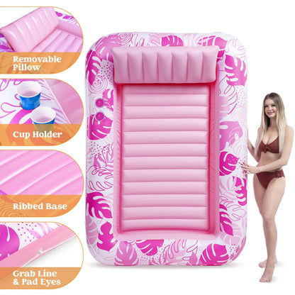 SLOOSH Extra Large Inflatable Tanning Pool & Yard Lounger with Cup Holder, Pink