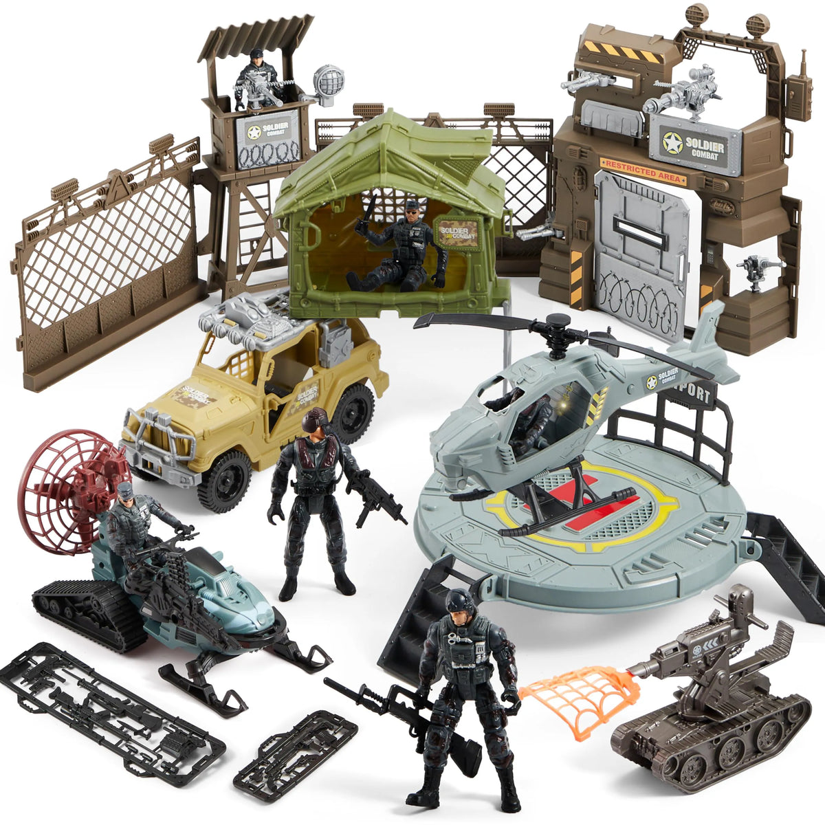 SYNCFUN Military Toy Set with Army Base, Vehicles & Action Figures