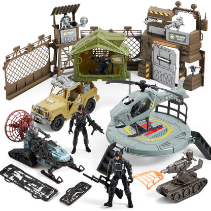 SYNCFUN Military Toy Set with Army Base, Vehicles & Action Figures