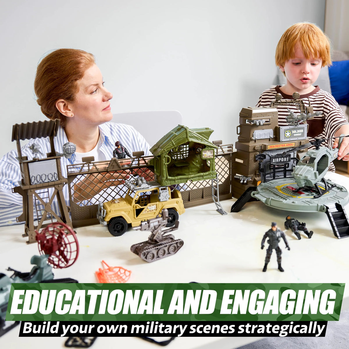 SYNCFUN Military Toy Set with Army Base, Vehicles & Action Figures