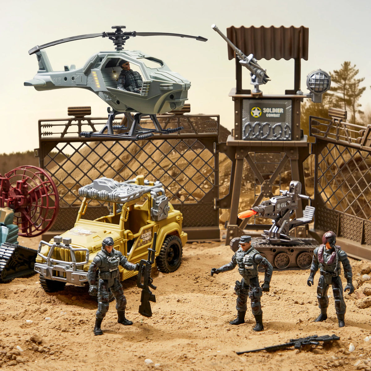 SYNCFUN Military Toy Set with Army Base, Vehicles & Action Figures