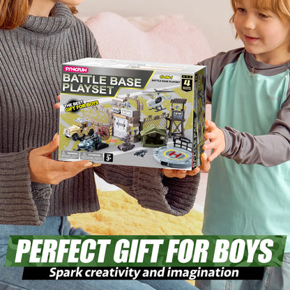 SYNCFUN Military Toy Set with Army Base, Vehicles & Action Figures