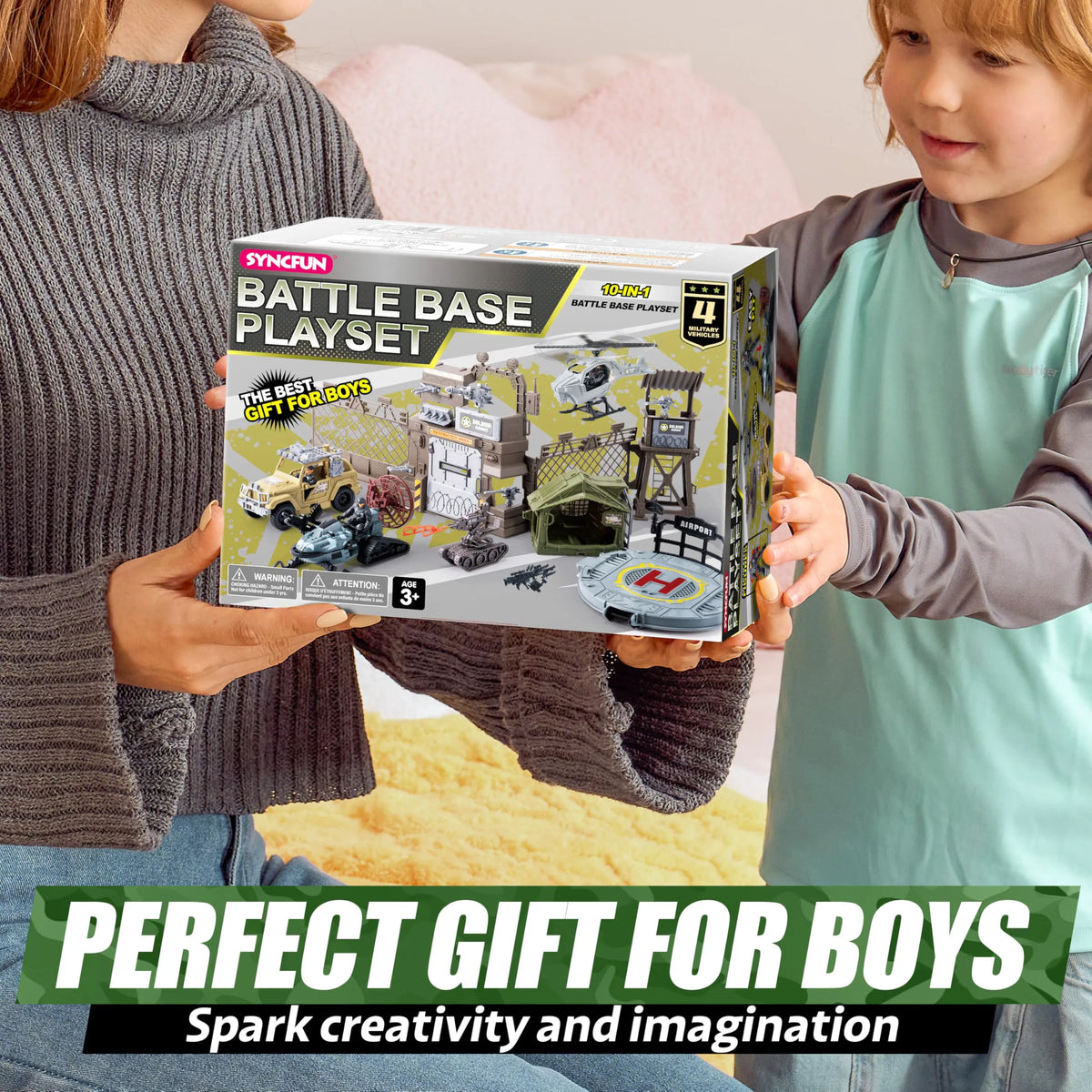SYNCFUN Military Toy Set with Army Base, Vehicles & Action Figures