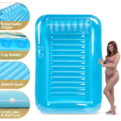Sloosh-XL Inflatable Tanning Pool Lounge Float - 85x57 Inch Extra Large Sun Tan Tub for Adults