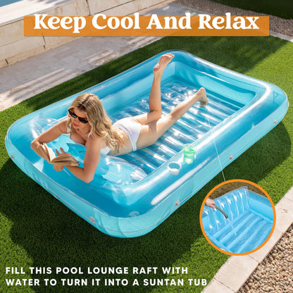 Sloosh-XL Inflatable Tanning Pool Lounge Float - 85x57 Inch Extra Large Sun Tan Tub for Adults
