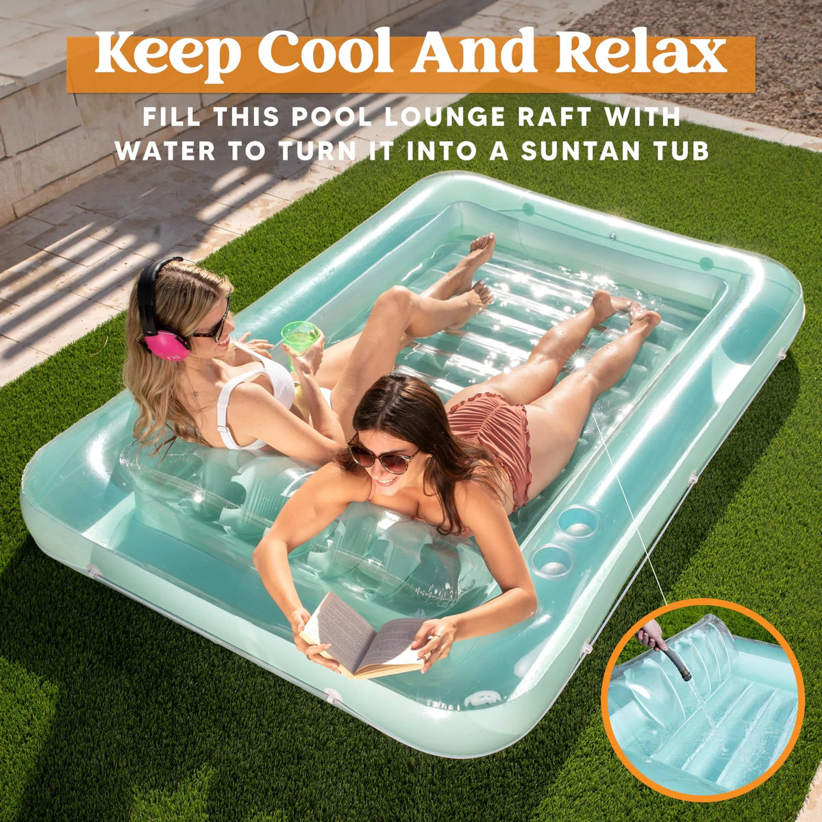 Sloosh-XL Inflatable Tanning Pool Lounge Float - 85" x 57" Extra Large Sun Tan Tub for Adults