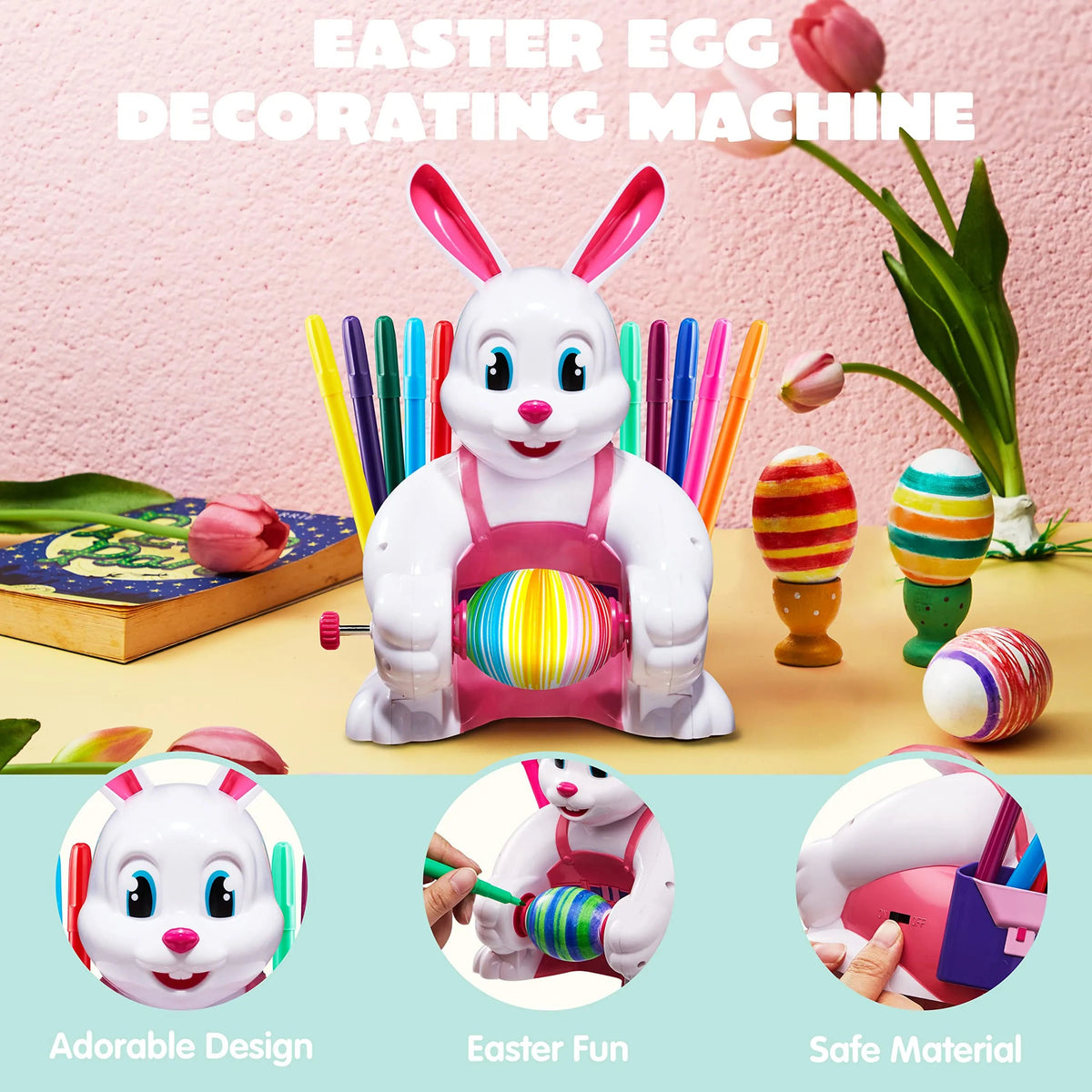 Pink Bunny Battery-Powered Egg Spinner Decorating Machine