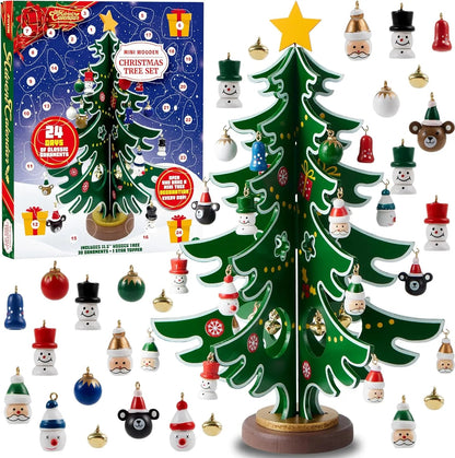 Wooden Christmas Advent Calendar Tree with 24 Ornaments
