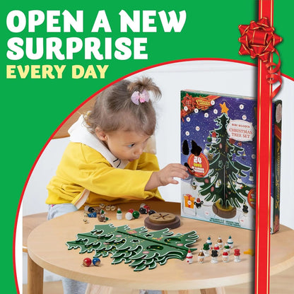 Wooden Christmas Advent Calendar Tree with 24 Ornaments