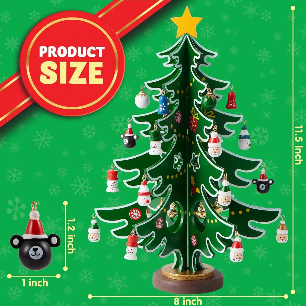 Wooden Christmas Advent Calendar Tree with 24 Ornaments