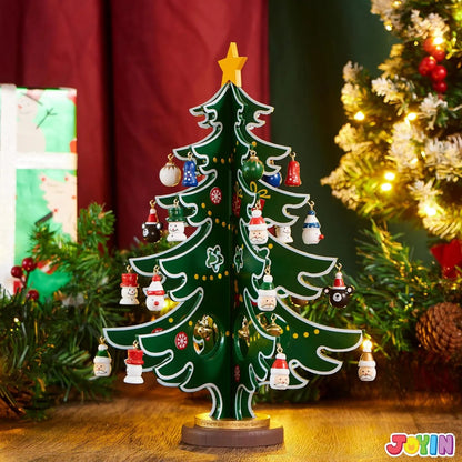 Wooden Christmas Advent Calendar Tree with 24 Ornaments