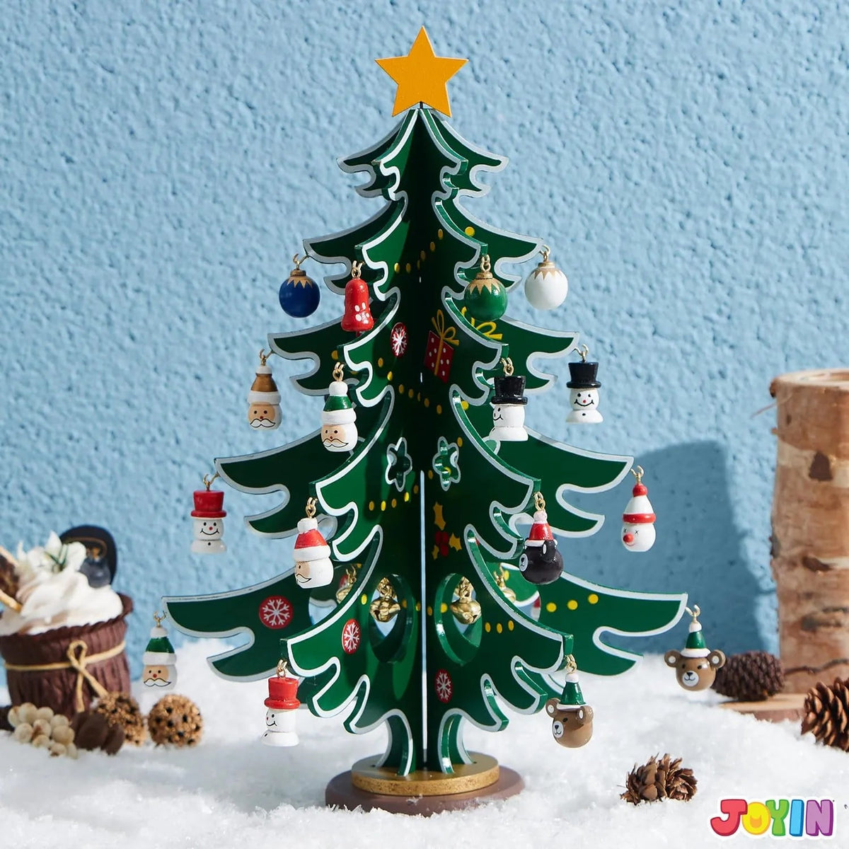 Wooden Christmas Advent Calendar Tree with 24 Ornaments