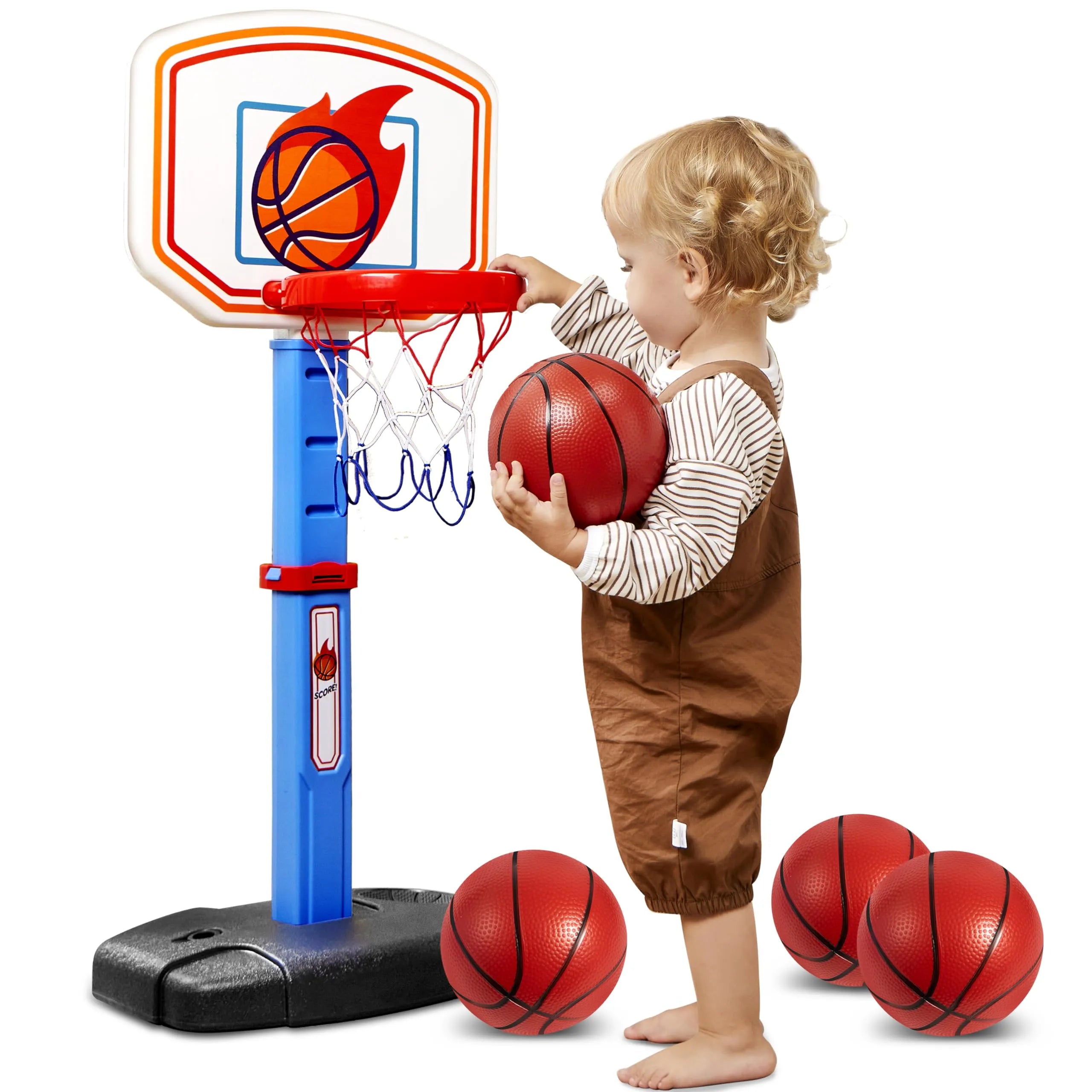 Toddler Basketball Arcade Game Set - Adjustable Hoop with 4 Balls