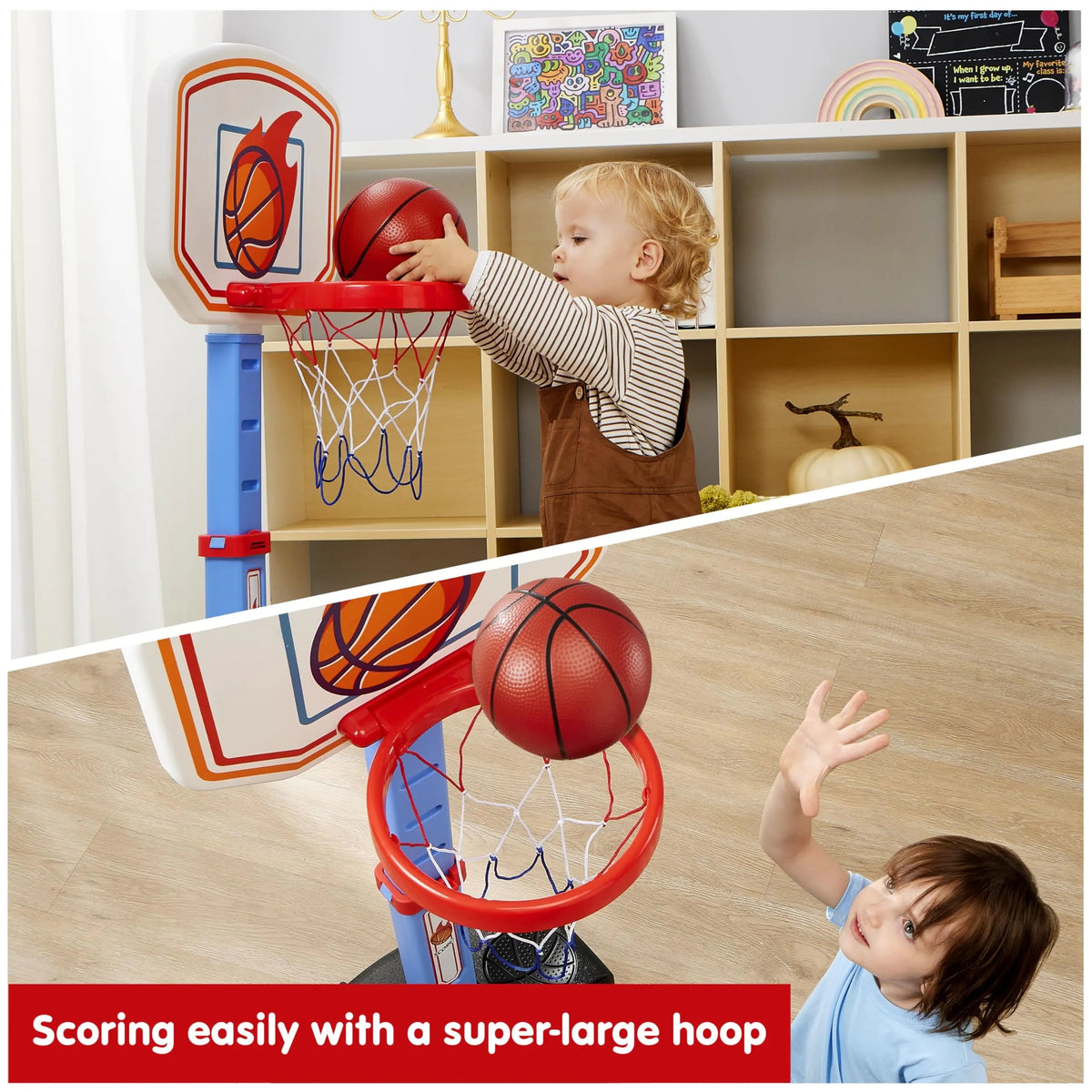 Toddler Basketball Arcade Game Set - Adjustable Hoop with 4 Balls