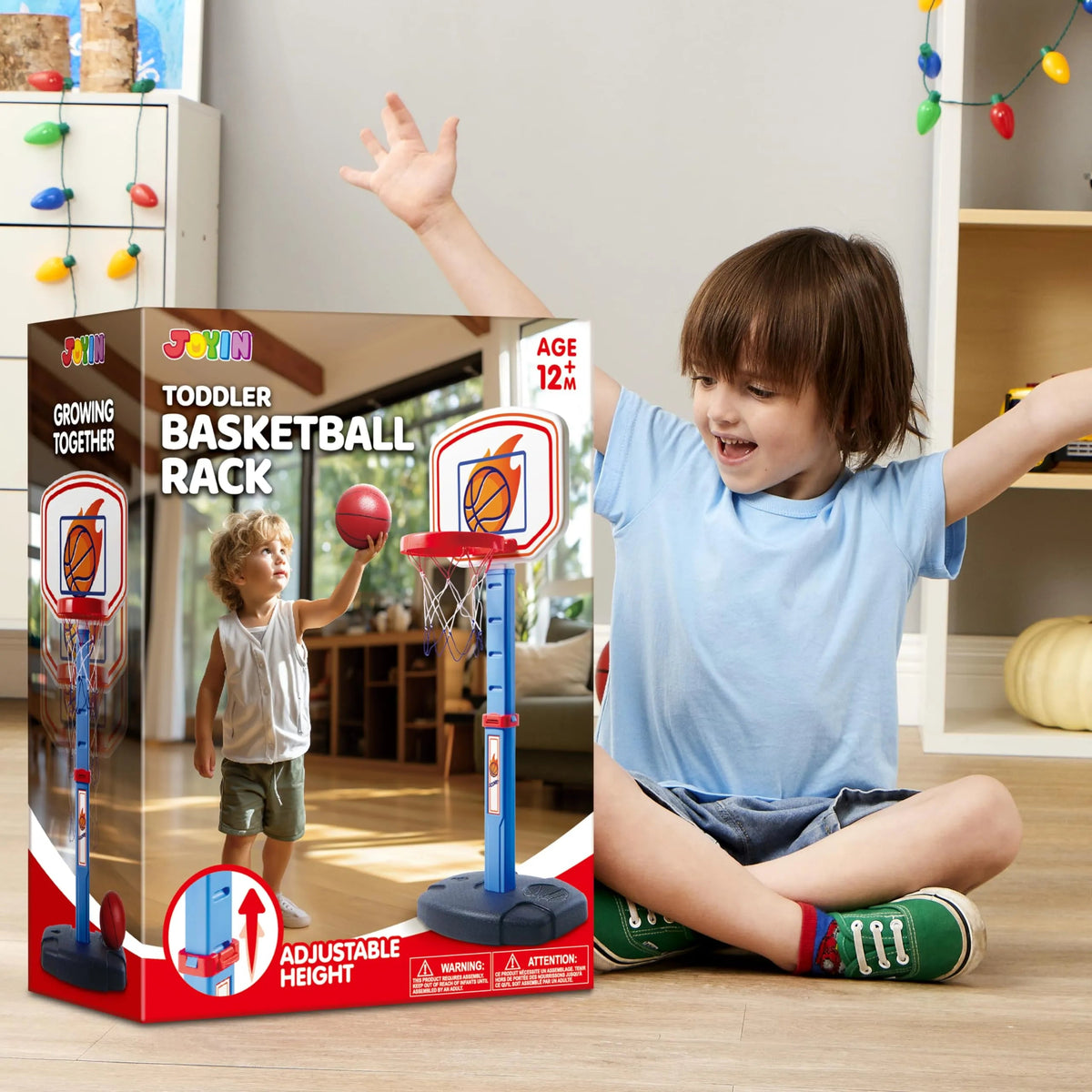 Toddler Basketball Arcade Game Set - Adjustable Hoop with 4 Balls