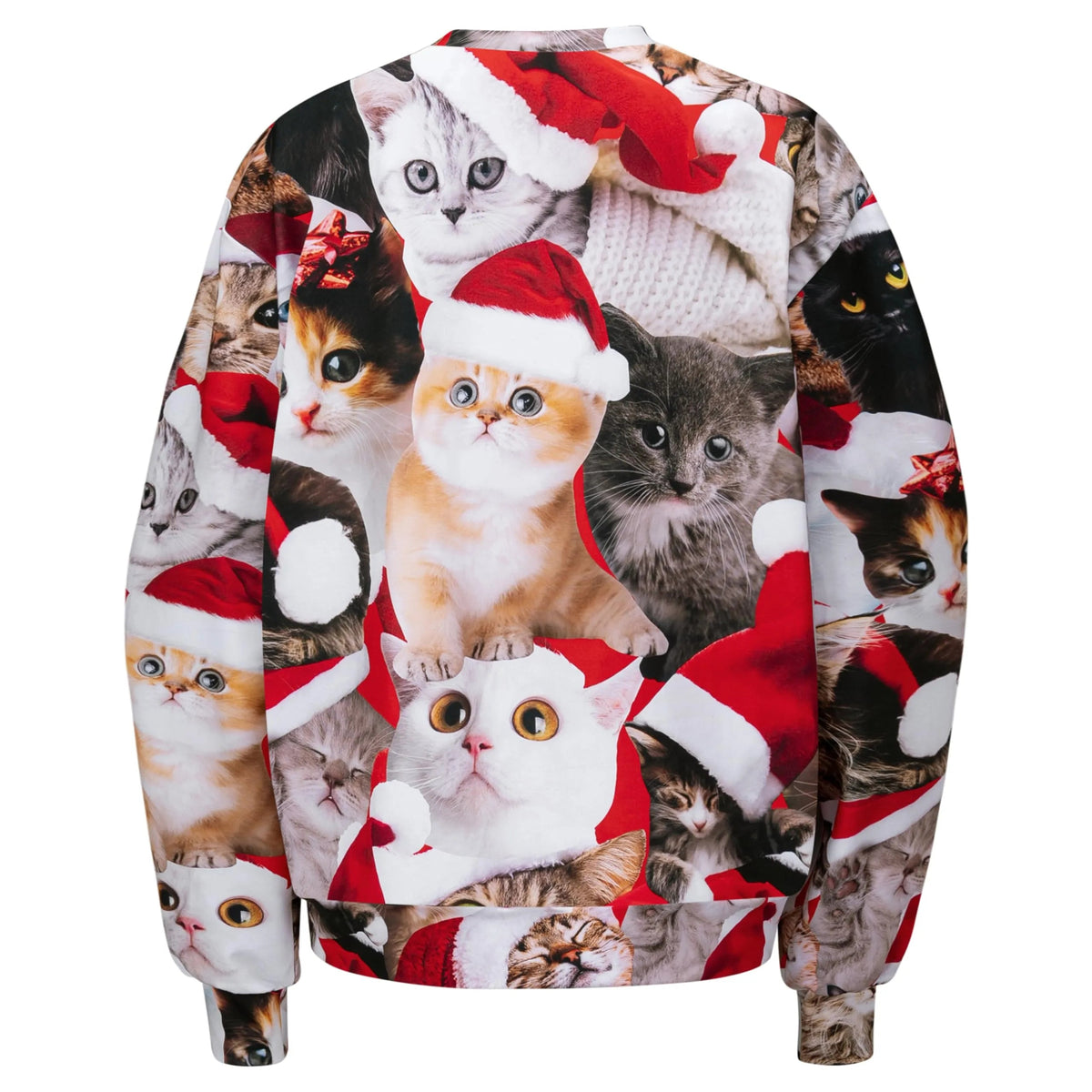Unisex Loose Christmas Sweatshirt with Cute Kitten Print - Ugly Christmas Sweater