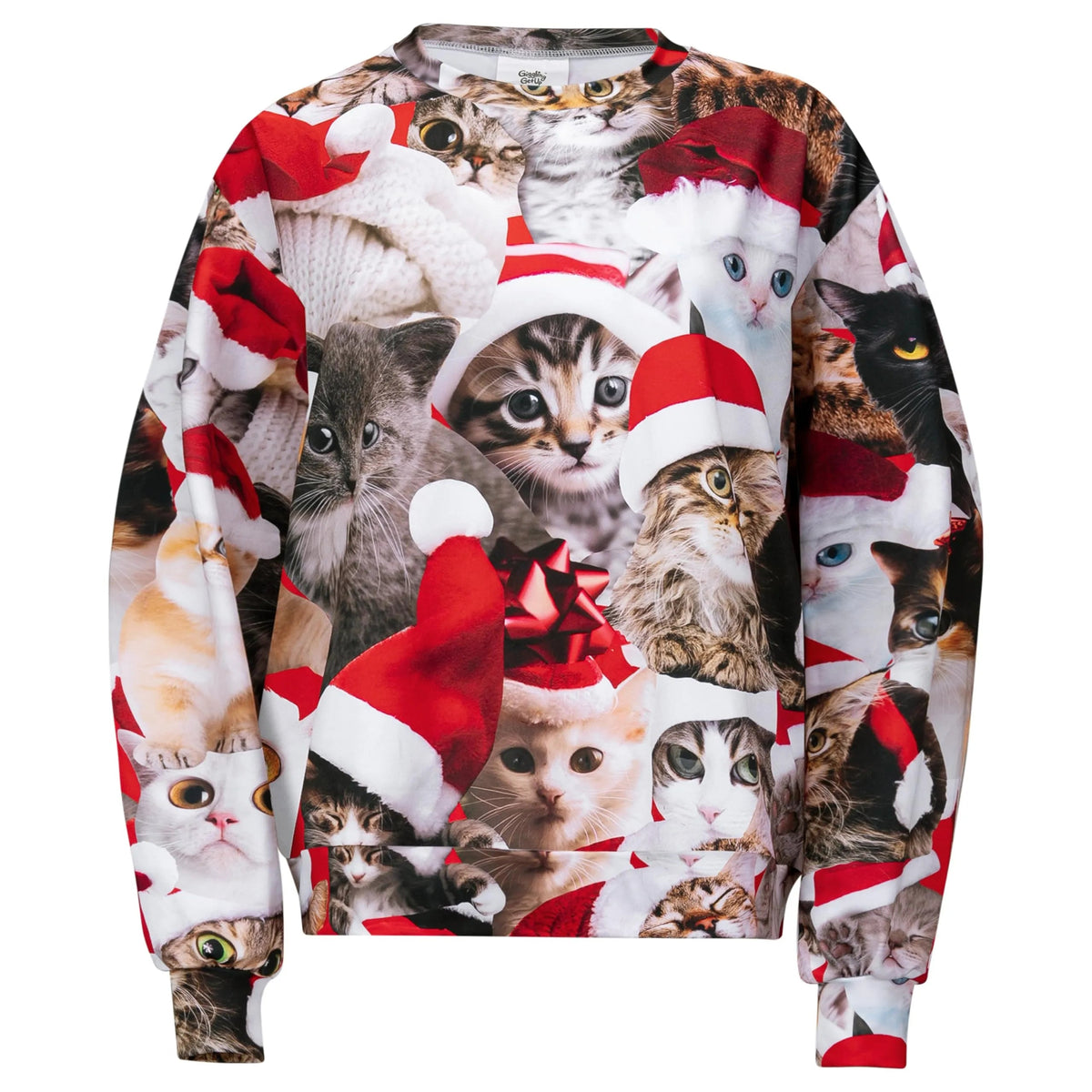 Unisex Loose Christmas Sweatshirt with Cute Kitten Print - Ugly Christmas Sweater