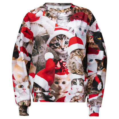 Unisex Loose Christmas Sweatshirt with Cute Kitten Print - Ugly Christmas Sweater