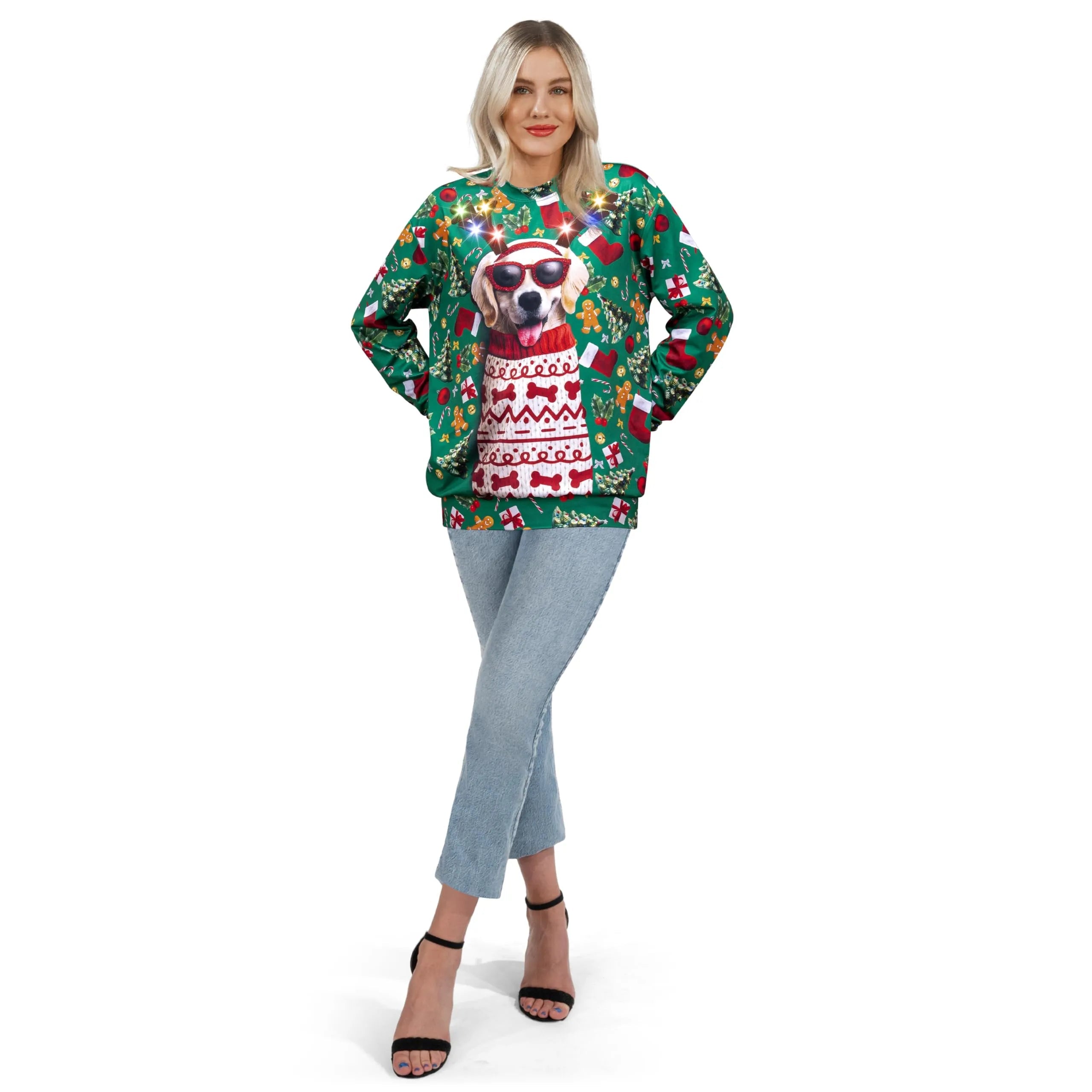 Unisex LED Light-Up Reindeer Puppy Christmas Sweatshirt
