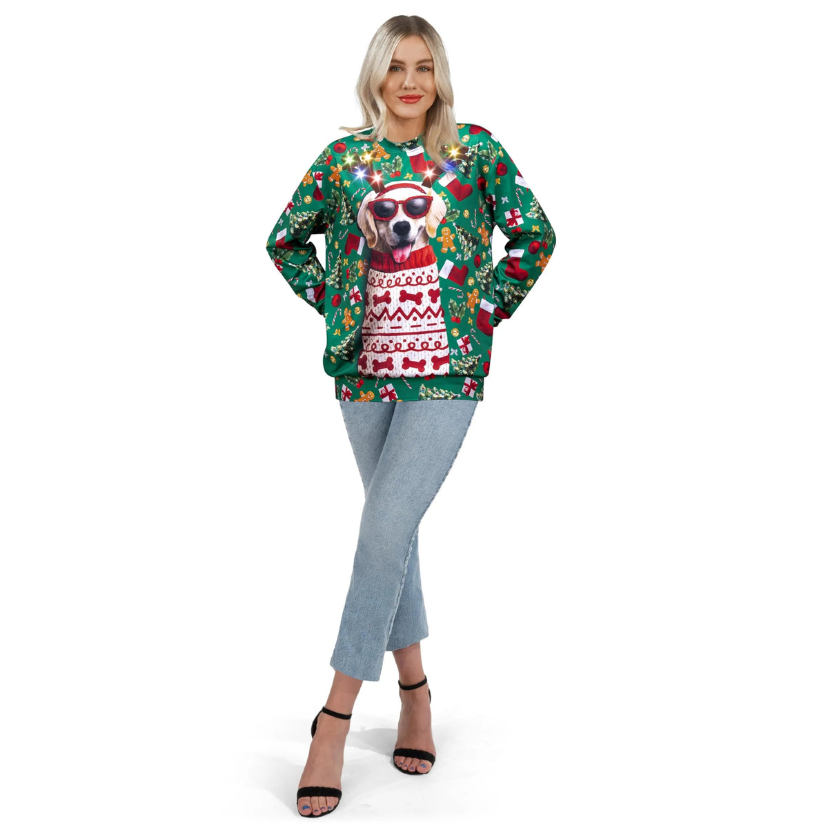 Unisex LED Light-Up Reindeer Puppy Christmas Sweatshirt
