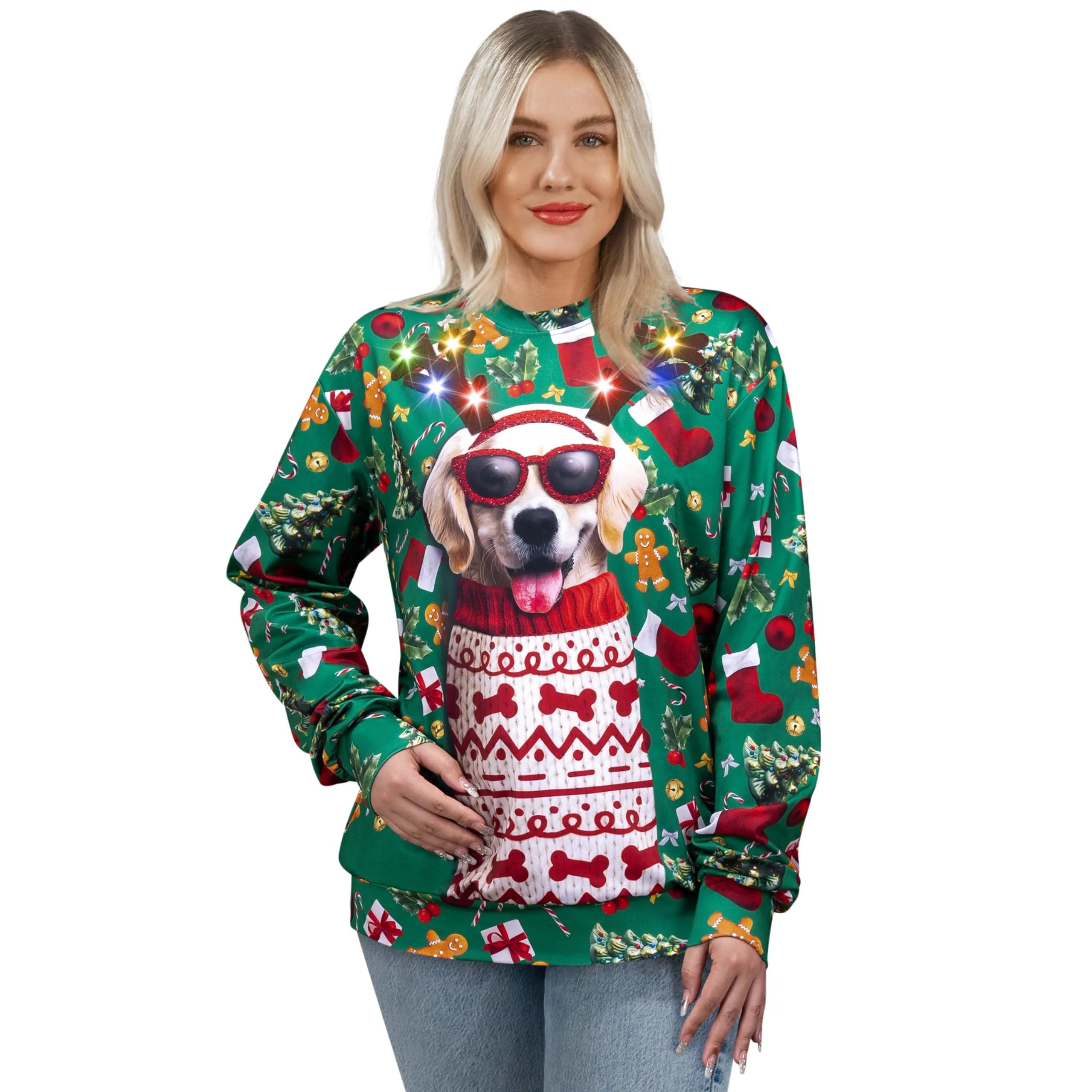 Unisex LED Light-Up Reindeer Puppy Christmas Sweatshirt