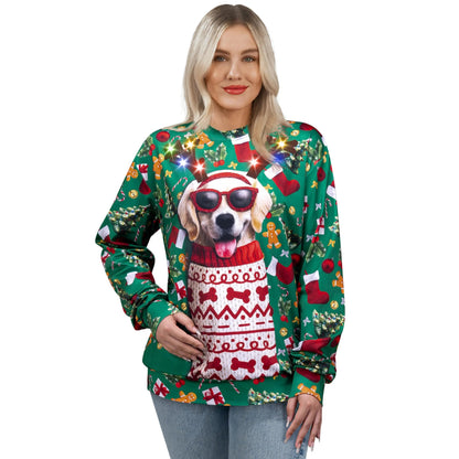 Unisex LED Light-Up Reindeer Puppy Christmas Sweatshirt