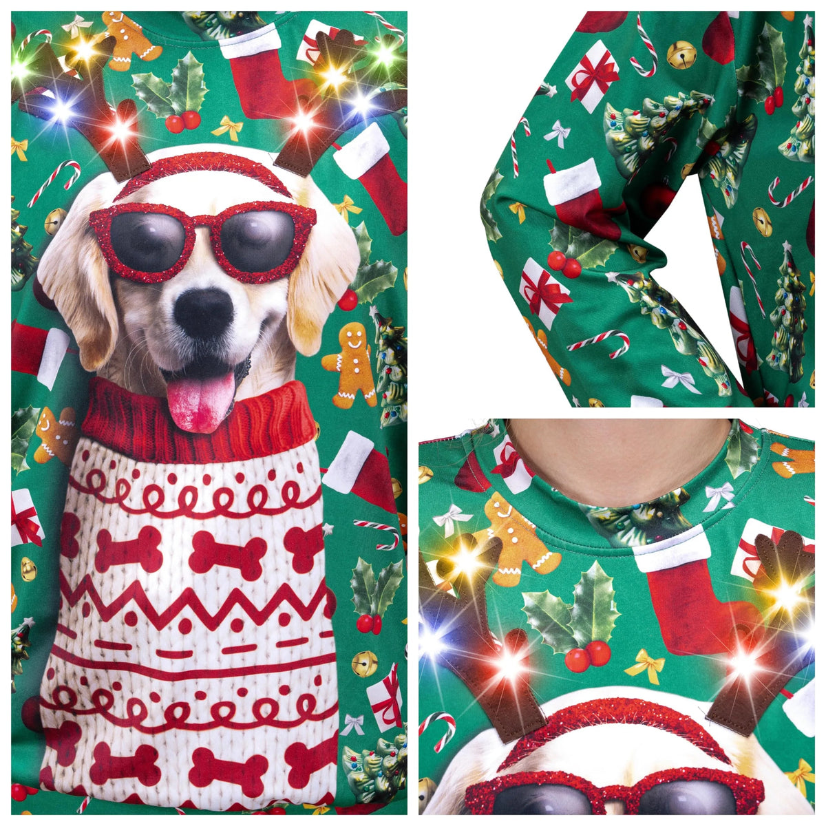 Unisex LED Light-Up Reindeer Puppy Christmas Sweatshirt