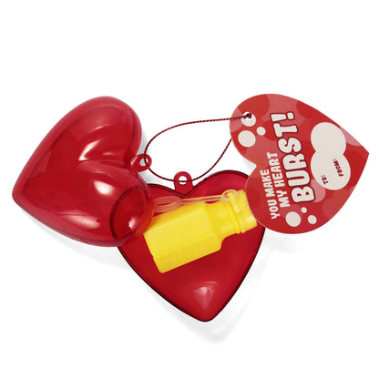 28-Piece Mini Heart Bubble Wands with Valentine's Day Cards for Kids Classroom Exchange Gifts