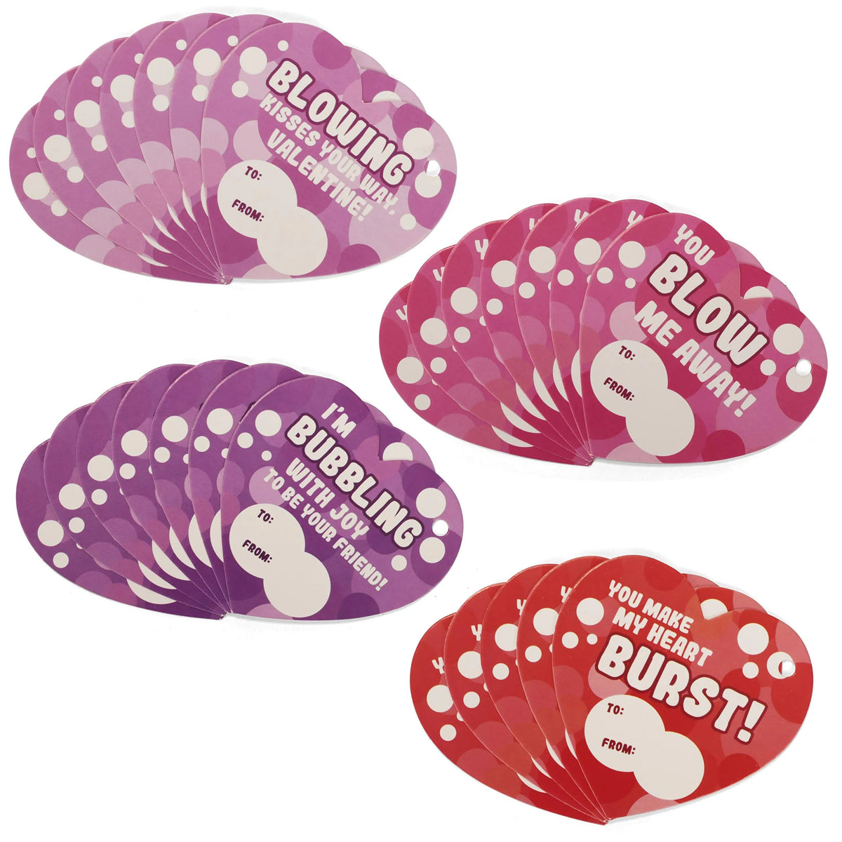 28-Piece Mini Heart Bubble Wands with Valentine's Day Cards for Kids Classroom Exchange Gifts
