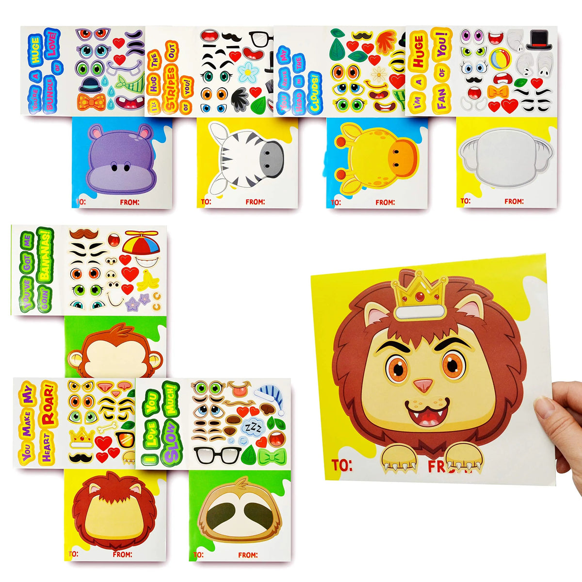 28 Animal Make-a-Face Valentine's Day Cards for Kids - Classroom Exchange Gifts