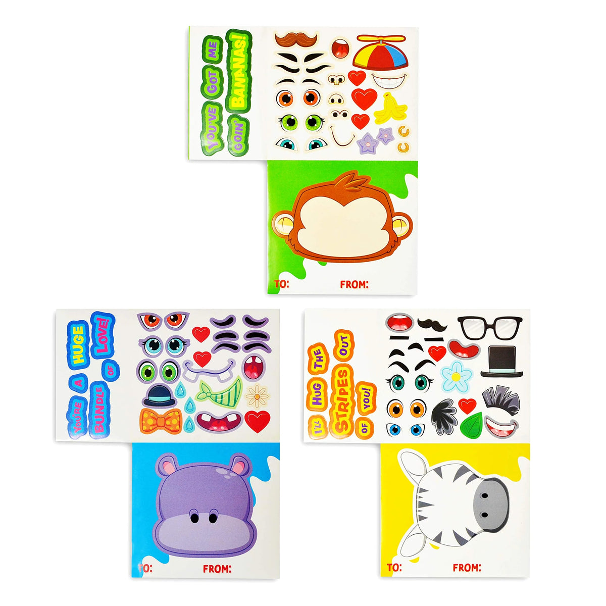 28 Animal Make-a-Face Valentine's Day Cards for Kids - Classroom Exchange Gifts