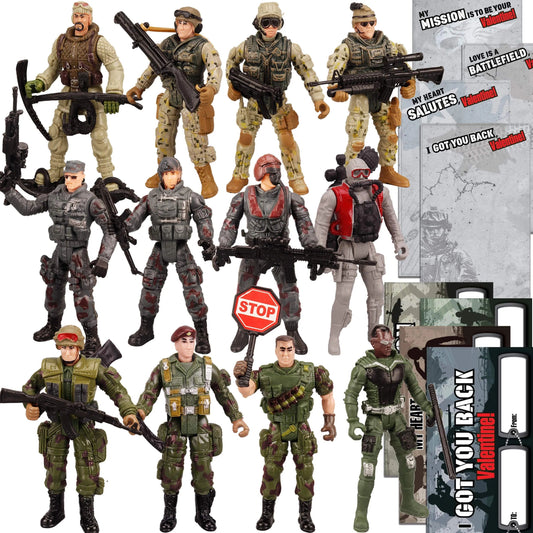 12Pcs Military Action Figure Valentines Cards for Kids Classroom Exchange Gifts
