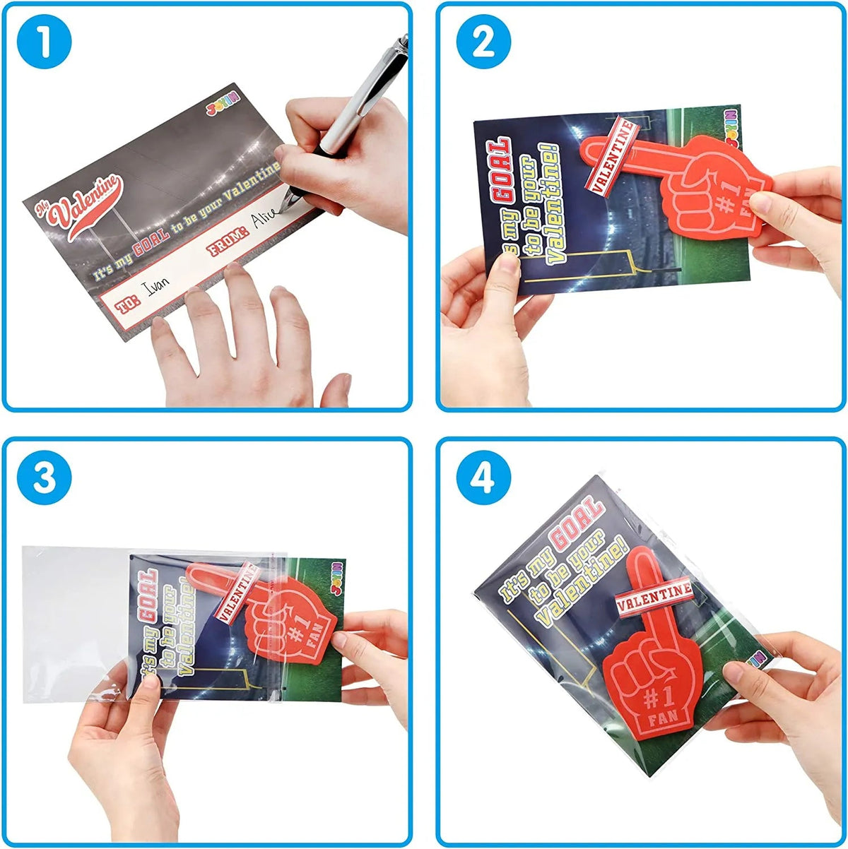 28 Foam Fingers with Valentine's Cards for Classroom Exchange