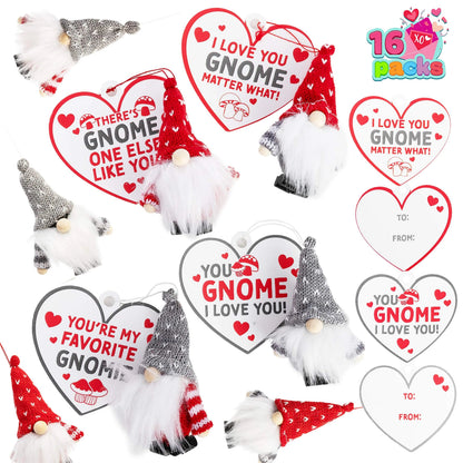 16 Gnome Valentine Cards with Plush Toys for Kids Classroom Exchange