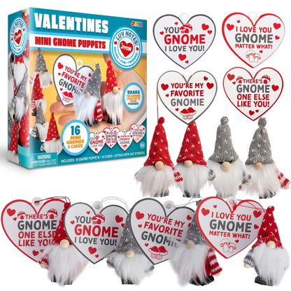 16 Gnome Valentine Cards with Plush Toys for Kids Classroom Exchange