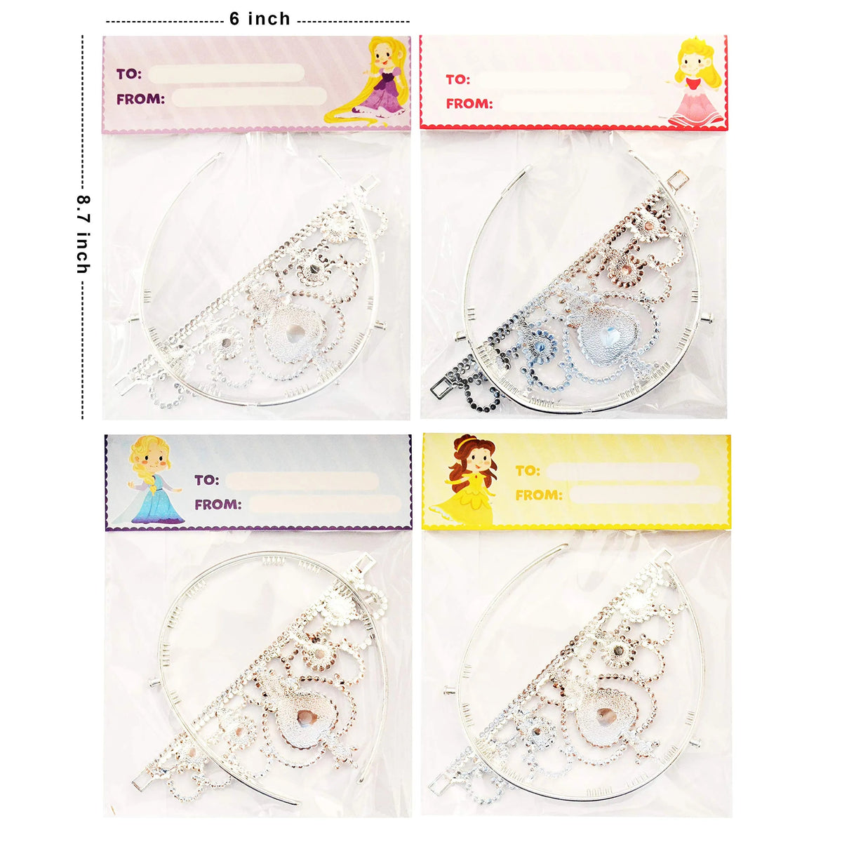 28 Pcs Valentine's Day Cards for Kids with Princess Crown Headbands