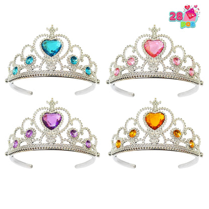 28 Pcs Valentine's Day Cards for Kids with Princess Crown Headbands