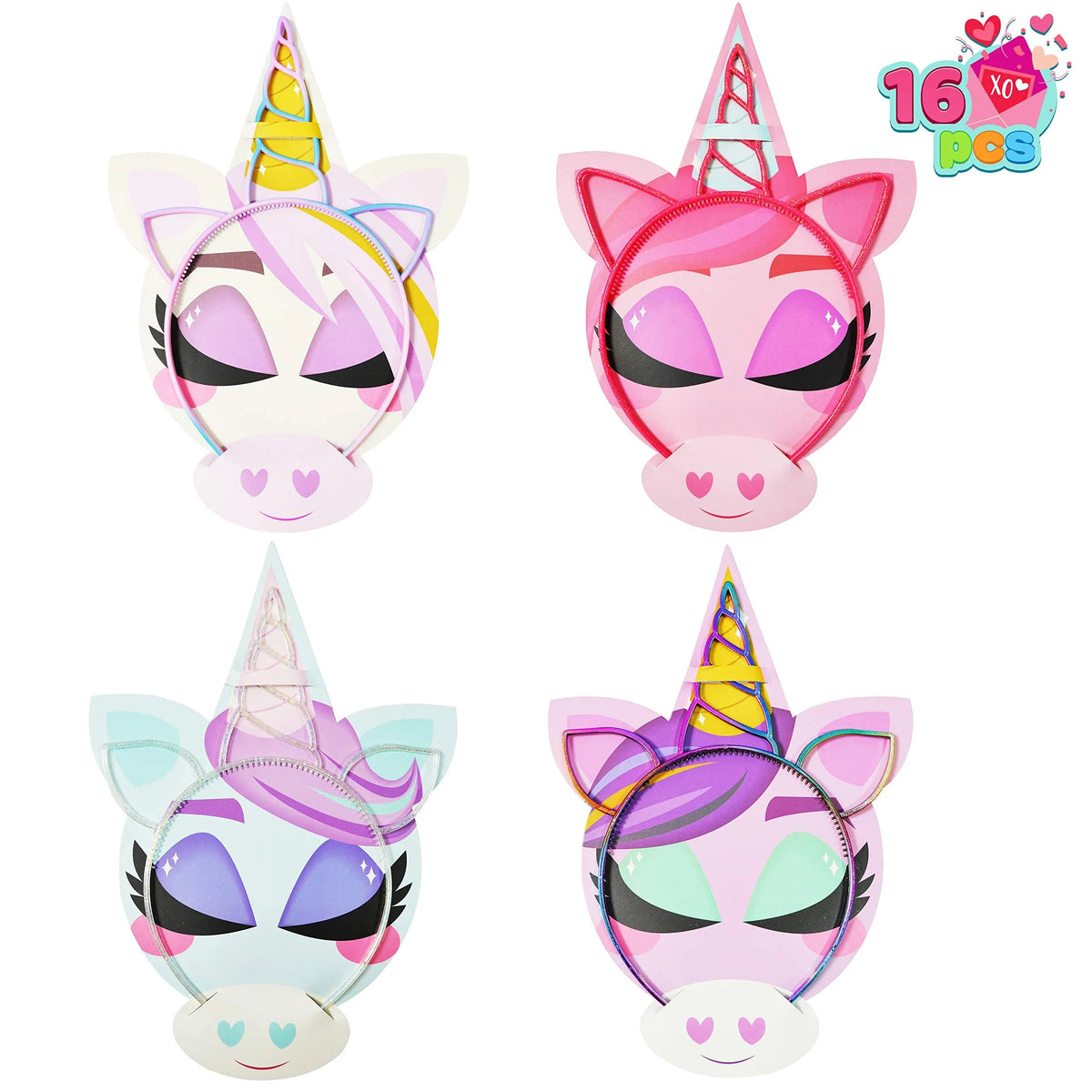 16 Unicorn Headband Valentines Cards for Kids Classroom Exchange