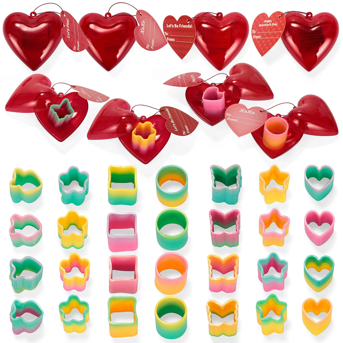 28-Piece Rainbow Spring Hearts Set with Valentine's Day Cards for Kids Classroom Exchange Gifts