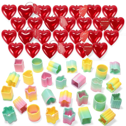 28-Piece Rainbow Spring Hearts Set with Valentine's Day Cards for Kids Classroom Exchange Gifts