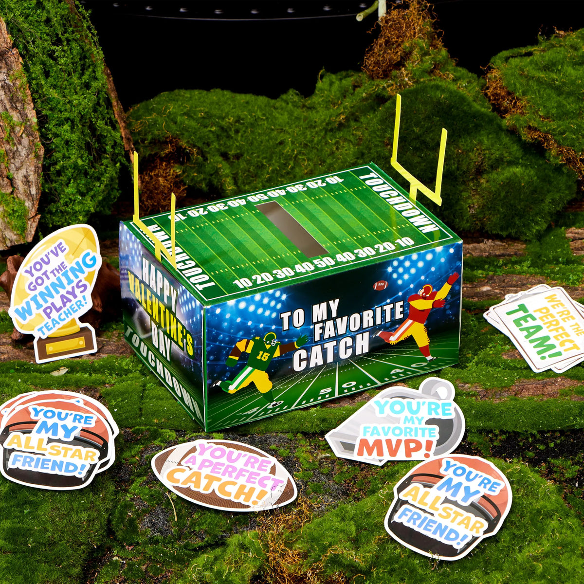 Valentine Boxes Football Classroom Mailbox with Cards for Kids - 4 Designs, 29 Pcs