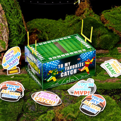 Valentine Boxes Football Classroom Mailbox with Cards for Kids - 4 Designs, 29 Pcs